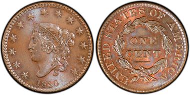 1830 1C N-8, Large Letters MS64+ BN