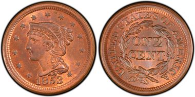 1853 1C Newcomb 18 MS65RB