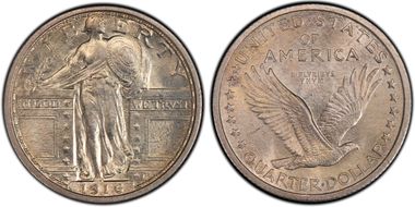 1916 25C Standing Liberty MS64+ FH