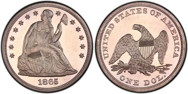 1865 $1 PR63CAM