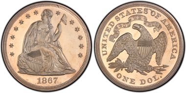 1867 $1 PR63CAM