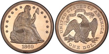 1869 $1 PR63+ CAM