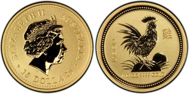 2005 $15 Year of the Rooster  1/10oz Au MS70