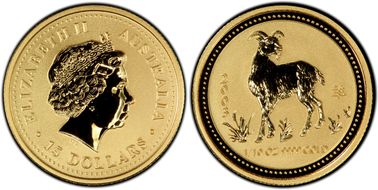 2003 $15 Year of the Goat  1/10oz Au MS70