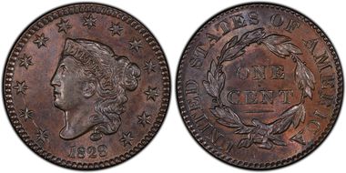 1829 1C N-2, Large 1, Large Letters MS63BN