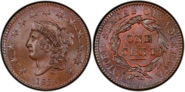 1834 1C Small 8, Newcomb 2 MS65BN