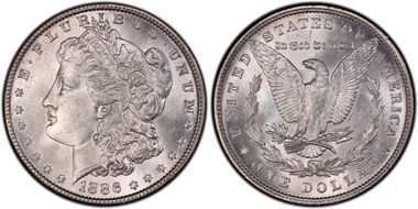 1886 $1 VAM 1C, 3+2 Rev. Clash MS64