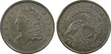 1835 H10C Small Date, Small 5C AU58