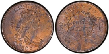 1806 1/2C C-1, Small 6, No Stems MS62BN