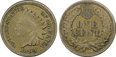 1864 1C Copper-Nickel AU50