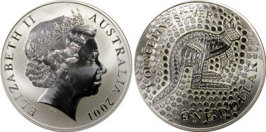 2001 $1 Kangaroo Ag-Aboriginal Design MS69