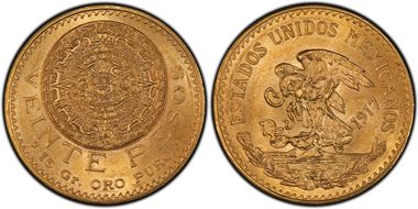 1917 20 Peso KM-478  Au MS65