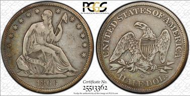 1866-S 50C No Motto VF35