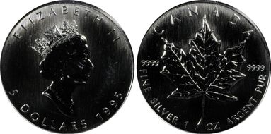 1995 $5 Maple Leaf/Ag MS64