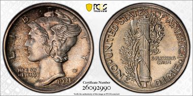 1921 10C AU58FB