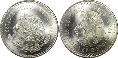 1948-Mo 5 Peso Cuauhtemoc KM-465  Ag MS66