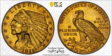 1911-D $2.50 Strong D AU58