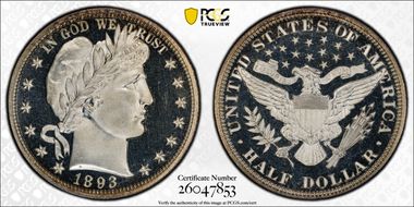 1893 50C PR67+ DCAM