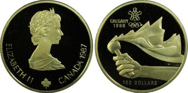 1987 $100 Calgary Winter Games LE  KM-158  Au PR69DCAM