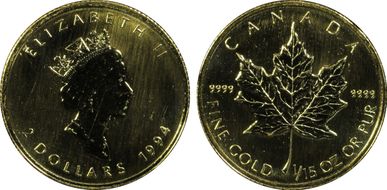 1994 $2 Maple Leaf Au MS67