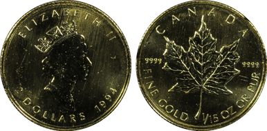 1994 $2 Maple Leaf Au MS67