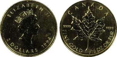 1994 $2 Maple Leaf Au MS66
