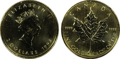 1994 $2 Maple Leaf Au MS65