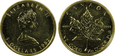 1982 $5 Maple Leaf Au MS64