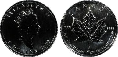 1993 $1 Maple Leaf/Pt MS69