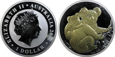 2008-P $1 Koala Ag Gilt SP68