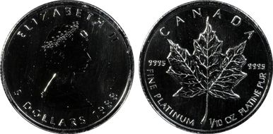 1988 $5 Maple Leaf/Pt MS69