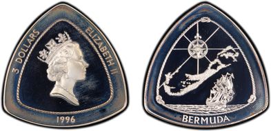 1996 $3 Bermuda Triangle Ag PR67DCAM