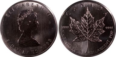 1988 $5 Maple Leaf 1oz Ag MS66
