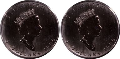 1990 $5 Maple Leaf 1oz Ag MS64