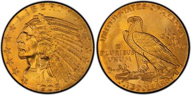 1908 $5 Indian MS67