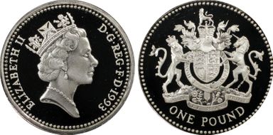 1993 £1 S-J8 Royal Arms Design Ag PR69DCAM