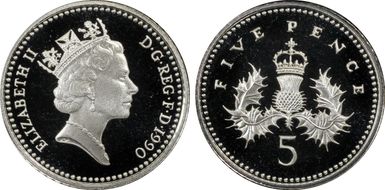 1990 5p S-D4 18mm Ag PR69DCAM