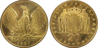 (1970) 20 Dr 1967 Revolution KM-92 Au MS66