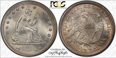 1874-S 25C Arrows MS66