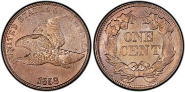 1858/7 1C Strong Overdate, FS-301, S-1 MS63