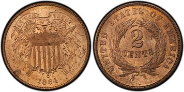 1864 2C Large Motto MS64RB