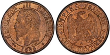 1864-A 5C Gad-155 F-117 MS63RB