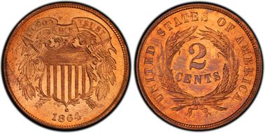 1864 2C Large Motto MS65RB