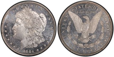 1884 $1 VAM 5 Doubled Ear MS63PL