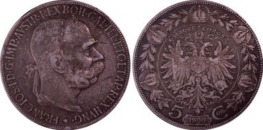 1900 5 Cor KM-2807  Ag VF30