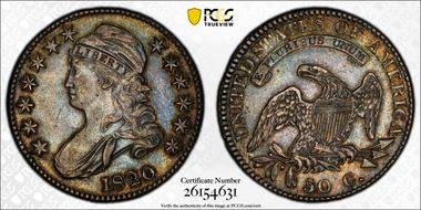 1820 50C O-106 Sq. 2, Lg Date, No Knob AU53