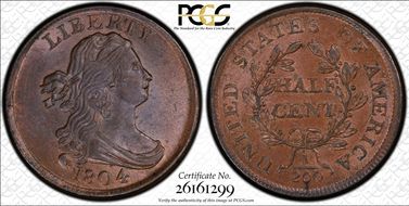 1804 1/2C Plain 4, No Stems MS64BN