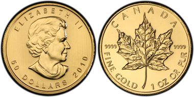 2010 $50 Maple Leaf/Au MS66