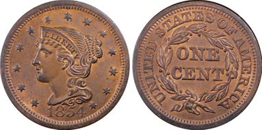 1854 1C Newcomb 3 MS64RB