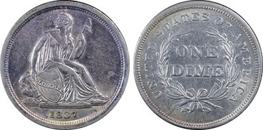 1837 10C Seated, Small Date AU58